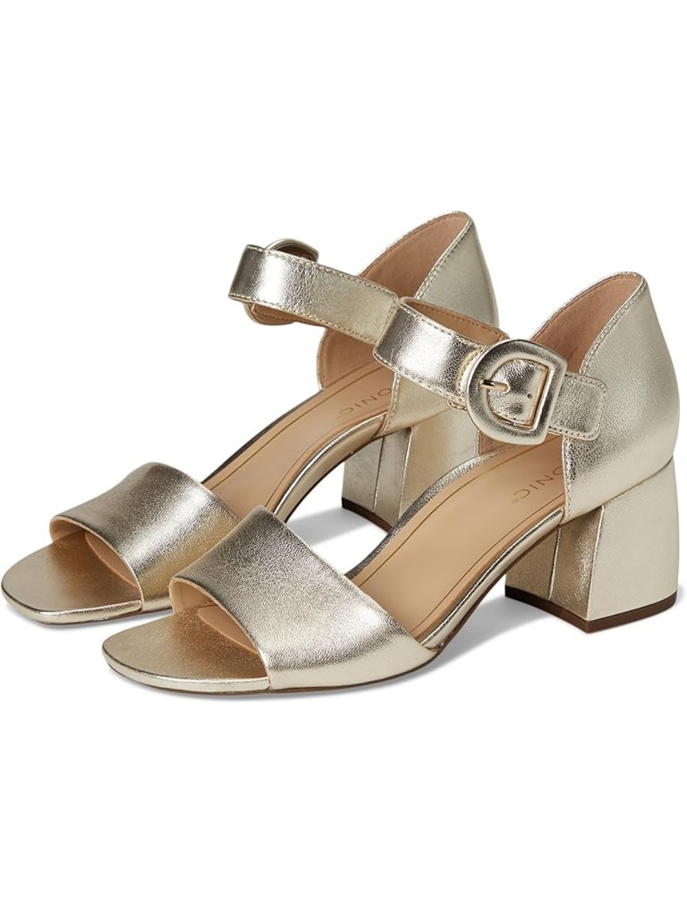 Vionic Chardonnay Gold Block Heel Ankle-Strap Sandals Sz‎ 8.5 Wide NEW